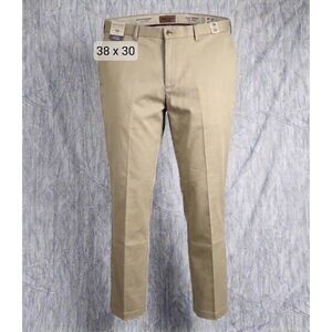 New Haggar Men's Pant's Beige Slim-Straight Flat Front Sz 38x30 Preppy Classic